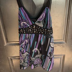 Purple/Teal/Black tank blouse
